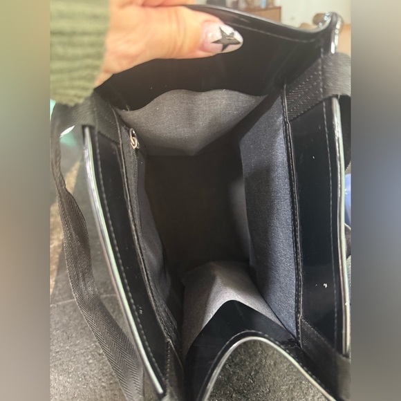 Saks Fifth Avenue Black Patent Leather Pocket Shopping Bag Tote - Picture 9 of 9